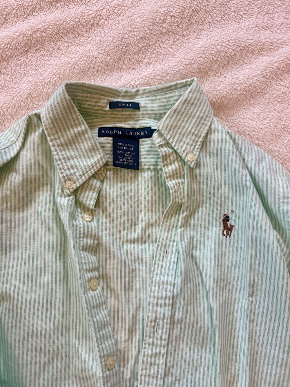 Women’s Ralph Lauren Slim Fit Mint Green Striped Button-Down Shirt